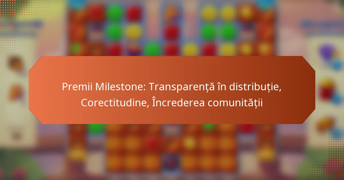 Premii Milestone: Transparență în distribuție, Corectitudine, Încrederea comunității